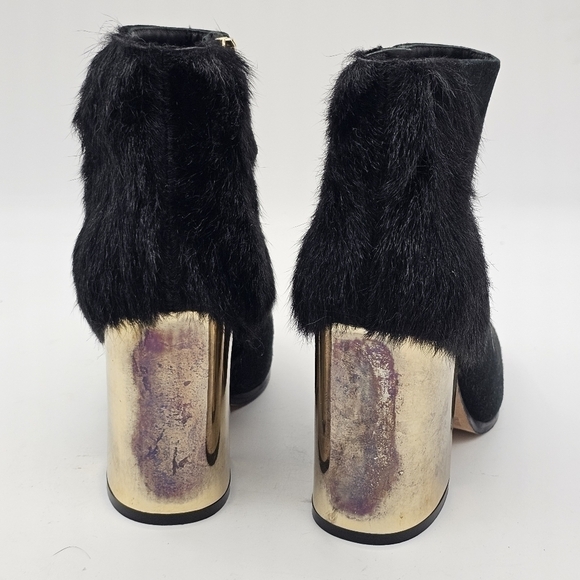 Furla Womens Ankle Bootie Round Toe Zip Side Gold Heels Leather Black Size 35.5 - Picture 6 of 14